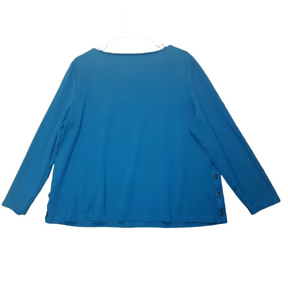 J. JILL PONTE Women Blouse SZ XL Teal Button Sides 3/4 Sleeves Soft Stretch - Picture 2 of 9